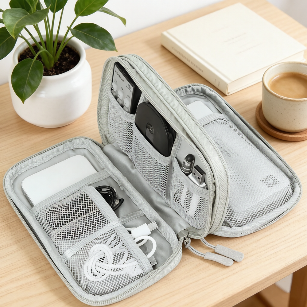 Tech Accessories Travel - Portable Double Layer Electronic Organizer Bag,