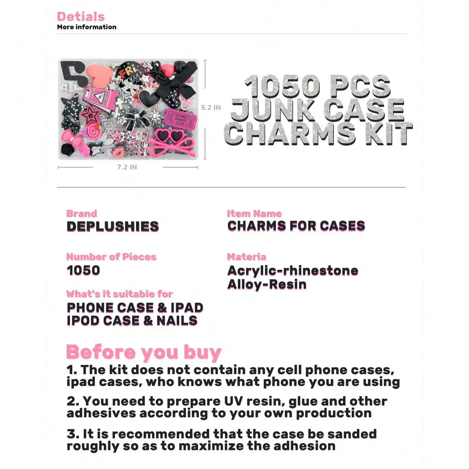 1050 Pcs Junk Phone Case Charm - огляд і ціна Nail Tech Accessories